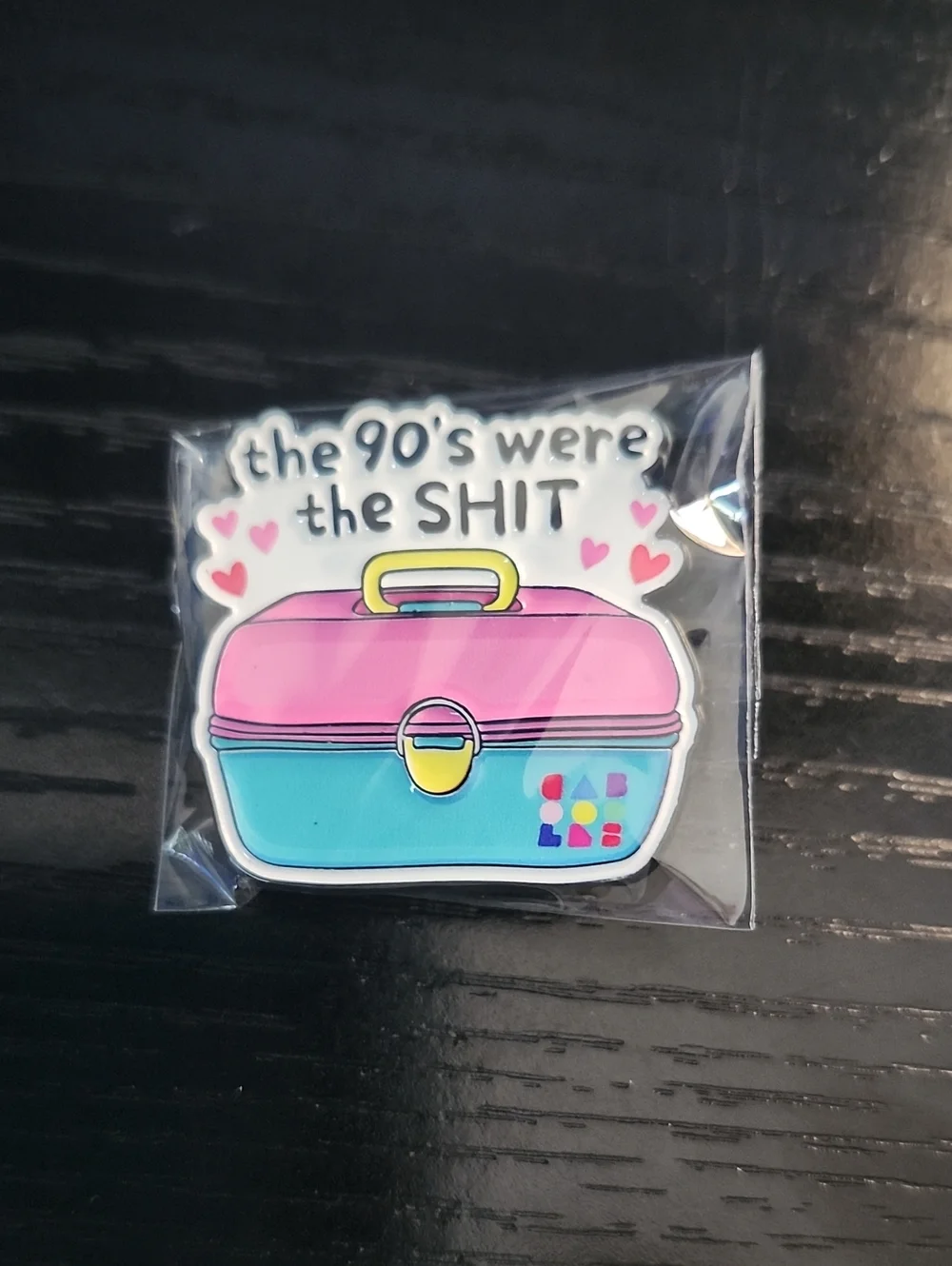 Retro Pink & Teal Caboodles Case Enamel Pin - 'the 90's were the SH**'